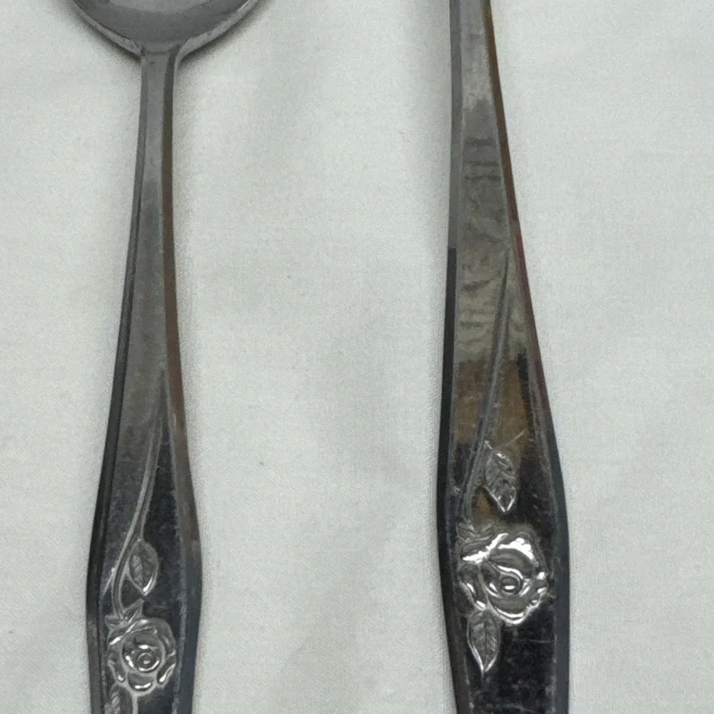 Creative Manor Spritely Rose Stainless Steel Japan Lot 2 Serving Spoons Slotted